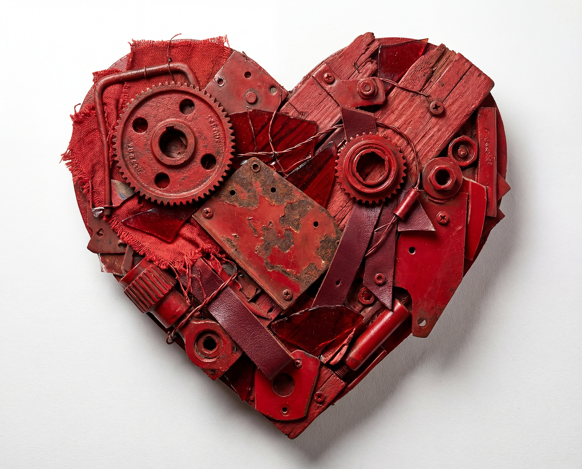 Mixed Media Assemblage<br>Heart Wall Art Made From<br>Found & Recycled Objects<br>Heart Assemblage #10