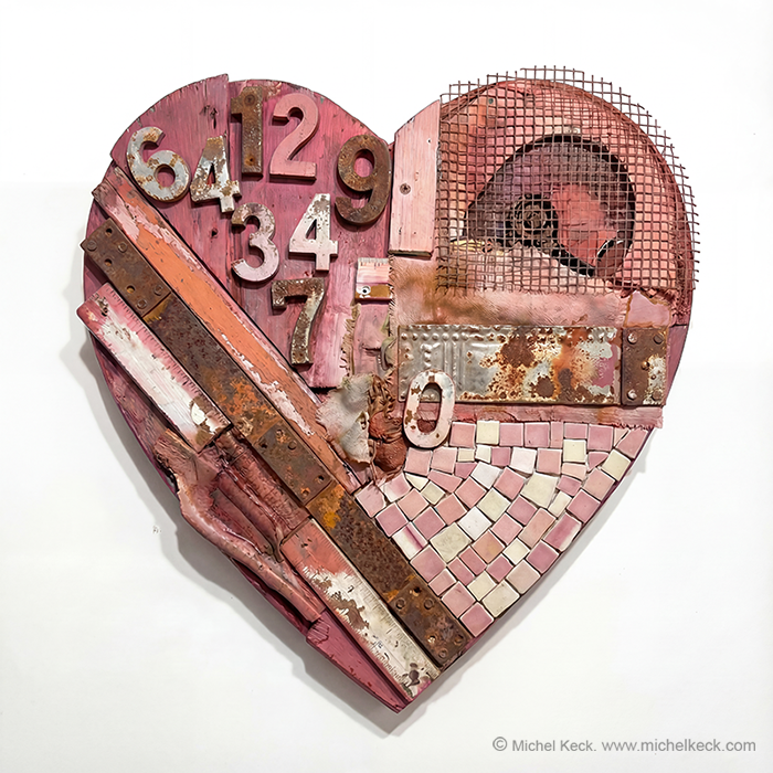 Mixed Media Assemblage<br>Heart Wall Art Made From<br>Found & Recycled Objects <br>Heart Assemblage #7