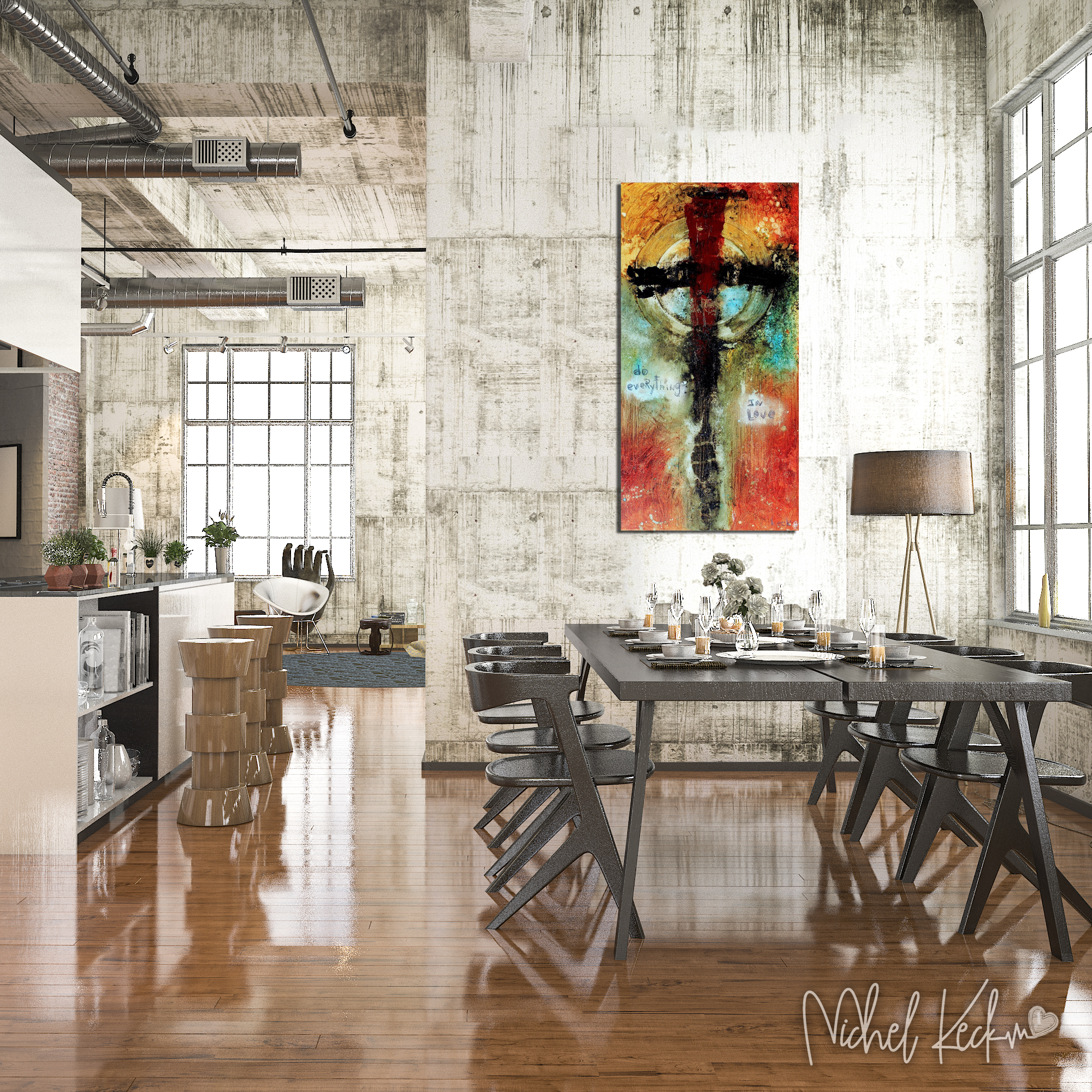 Keck's cross art paintings are often imitated but never duplicated.  Raw & Organic cross art paintings and prints by Michel Keck.