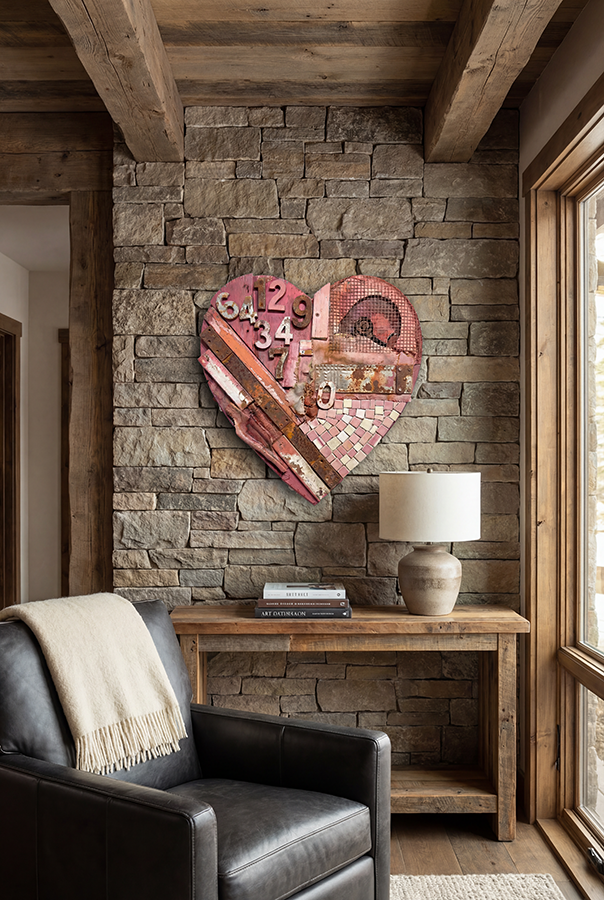 Mixed Media Assemblage<br>Heart Wall Art Made From<br>Found & Recycled Objects <br>Heart Assemblage #7