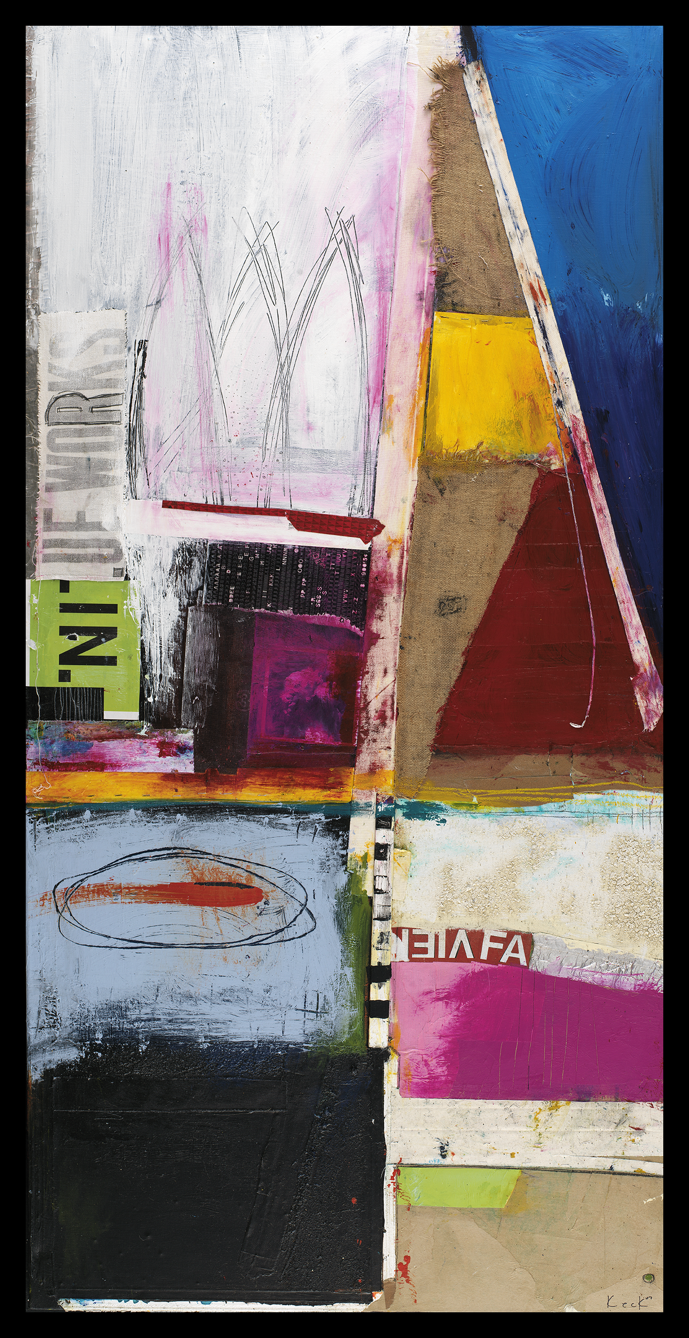 Keck works in bold and vivid colors in her abstracts and mixed media art like bring the heat art print and painting