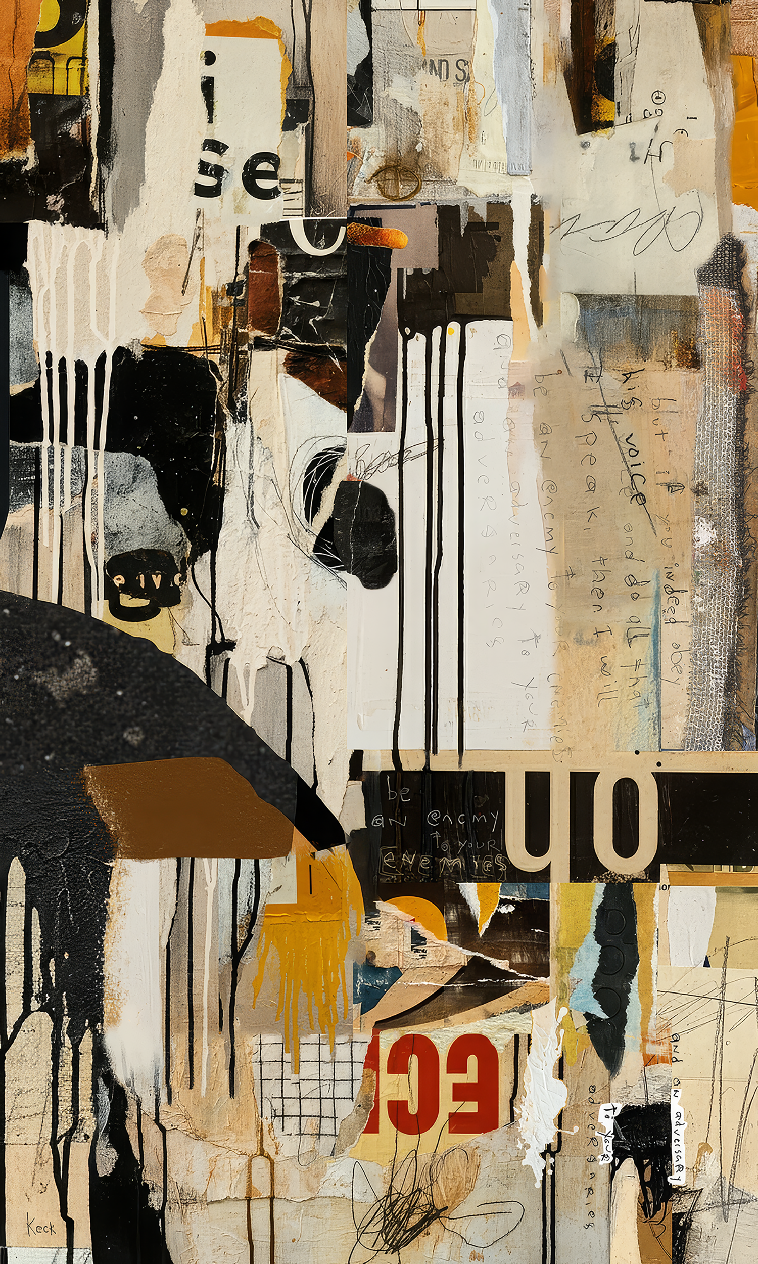 Contemporary collage art print with scripture exodus 23 by artist michel keck.  Michel Keck has been melding her abstract paintings, collage and assemblage works with scripture for over two decades.

