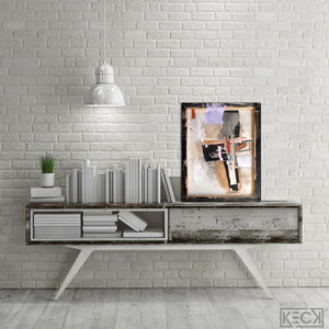 #022402 Isaiah 5:20 <br> Original Abstract Cross Art<br> Collage On Reverse Canvas