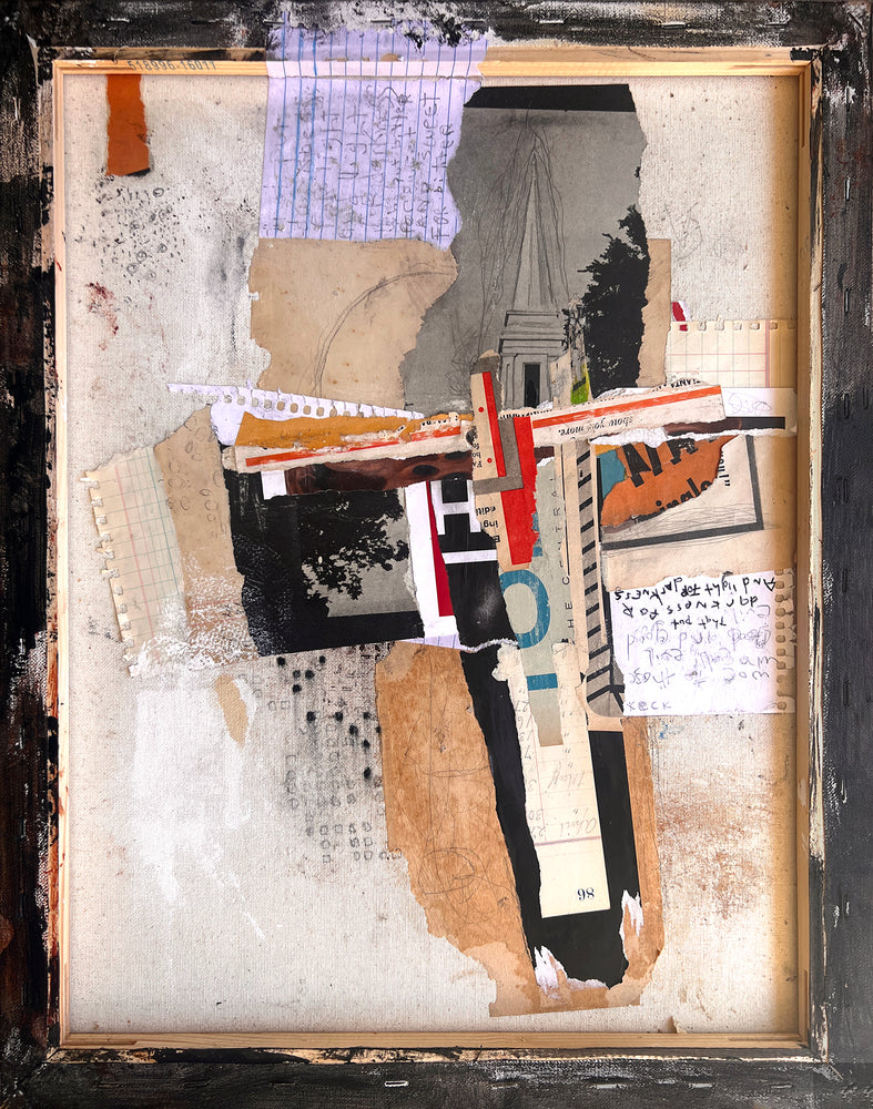 #022402 Isaiah 5:20 <br> Original Abstract Cross Art<br> Collage On Reverse Canvas