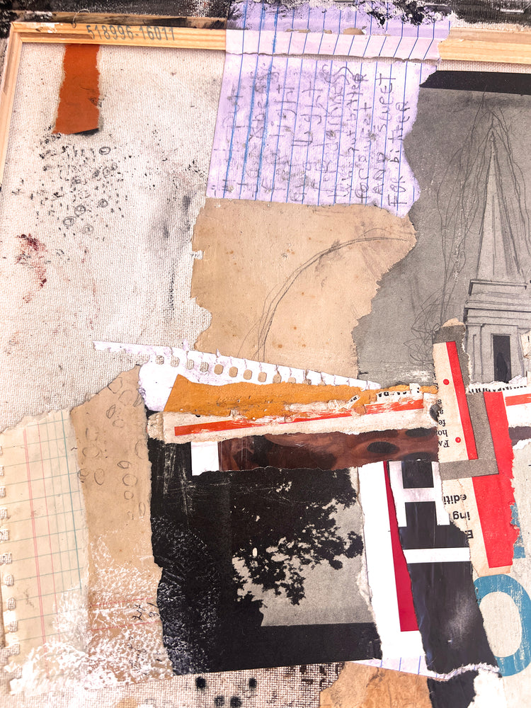 #022402 Isaiah 5:20 <br> Original Abstract Cross Art<br> Collage On Reverse Canvas
