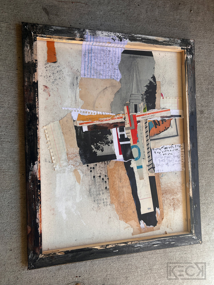 #022402 Isaiah 5:20 <br> Original Abstract Cross Art<br> Collage On Reverse Canvas