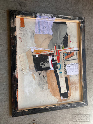 #022402 Isaiah 5:20 <br> Original Abstract Cross Art<br> Collage On Reverse Canvas