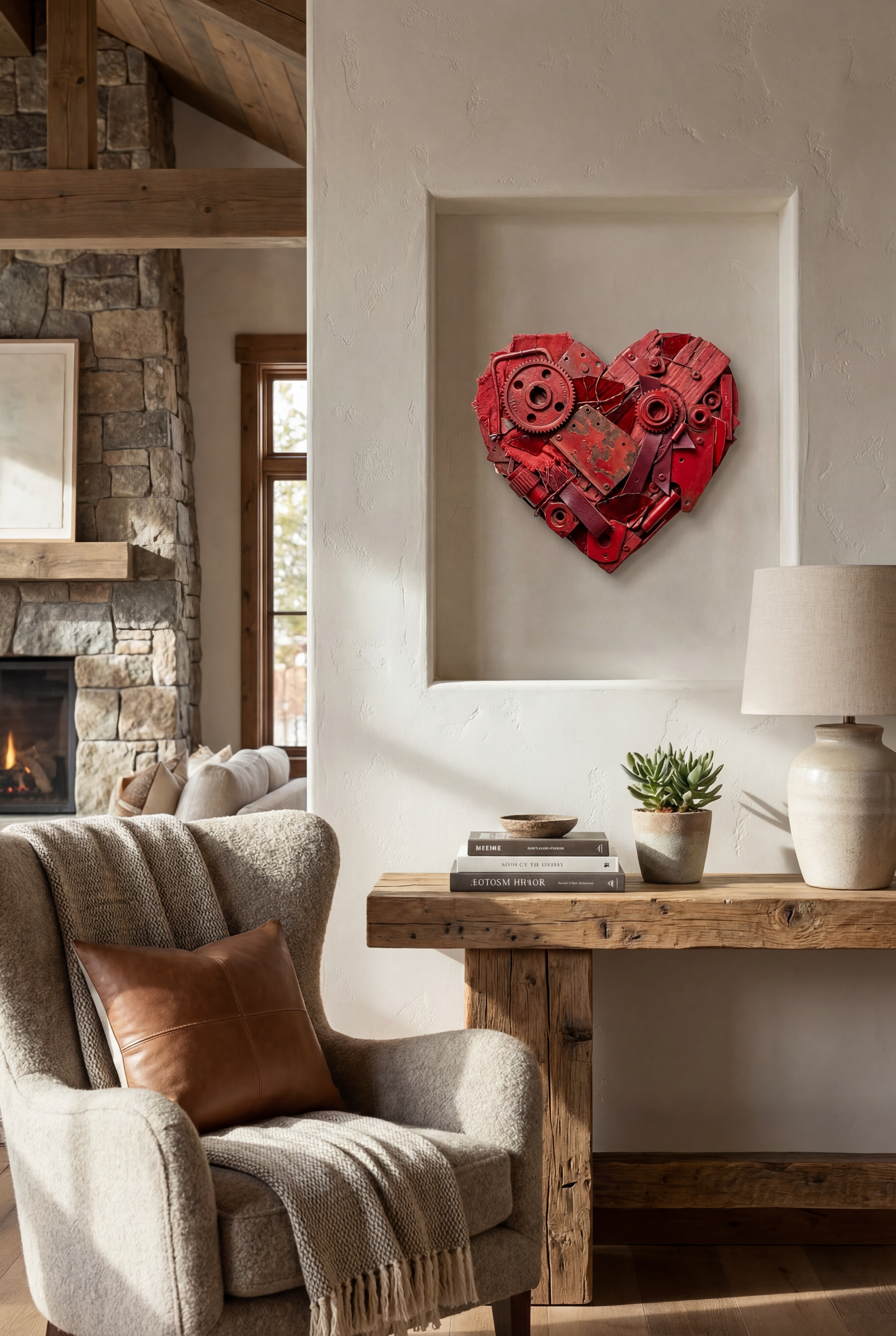 Mixed Media Assemblage<br>Heart Wall Art Made From<br>Found & Recycled Objects<br>Heart Assemblage #10
