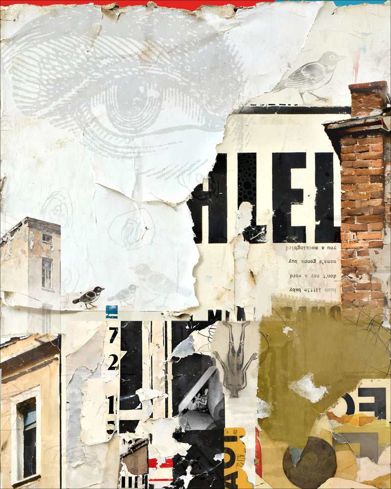 Title: Mockingbird <br> Collage Art Print on Canvas