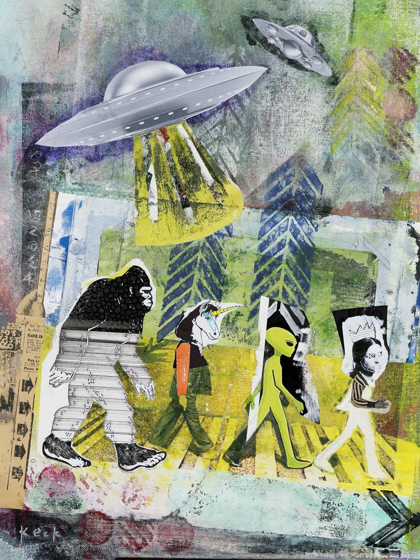 UFO abstract art print.  BIGFOOT abstract art print.  ALIEN abstract art print. Conspiracy Theory Abstract Art prints. 