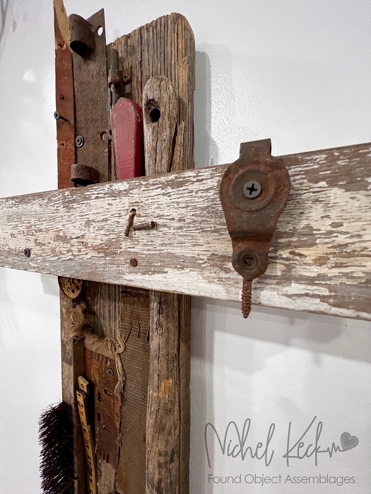 junk art assemblage cross, found object assemblage