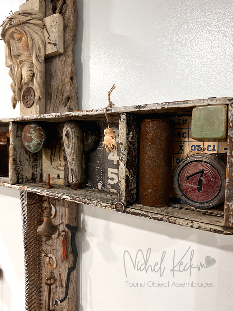 Original found object wall art assemblages and wall art sculptures made from found objects