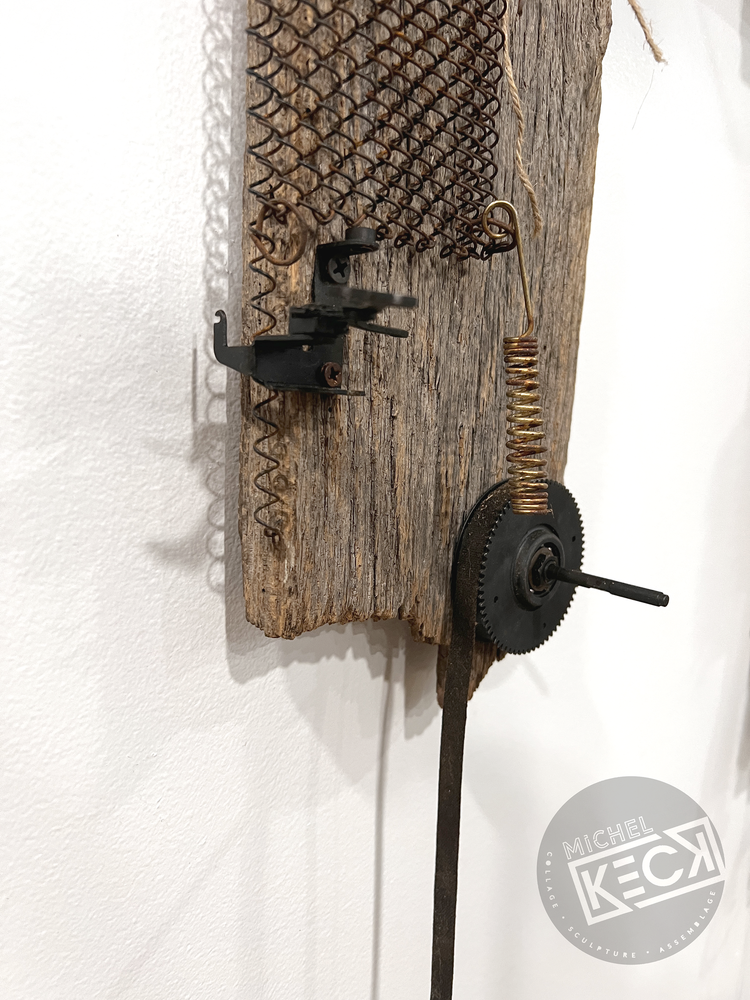 Original, High end, found object art cross sculptures by Michel Keck. found object crosses made from reclaimed wood, reclaimed metal, junk and more