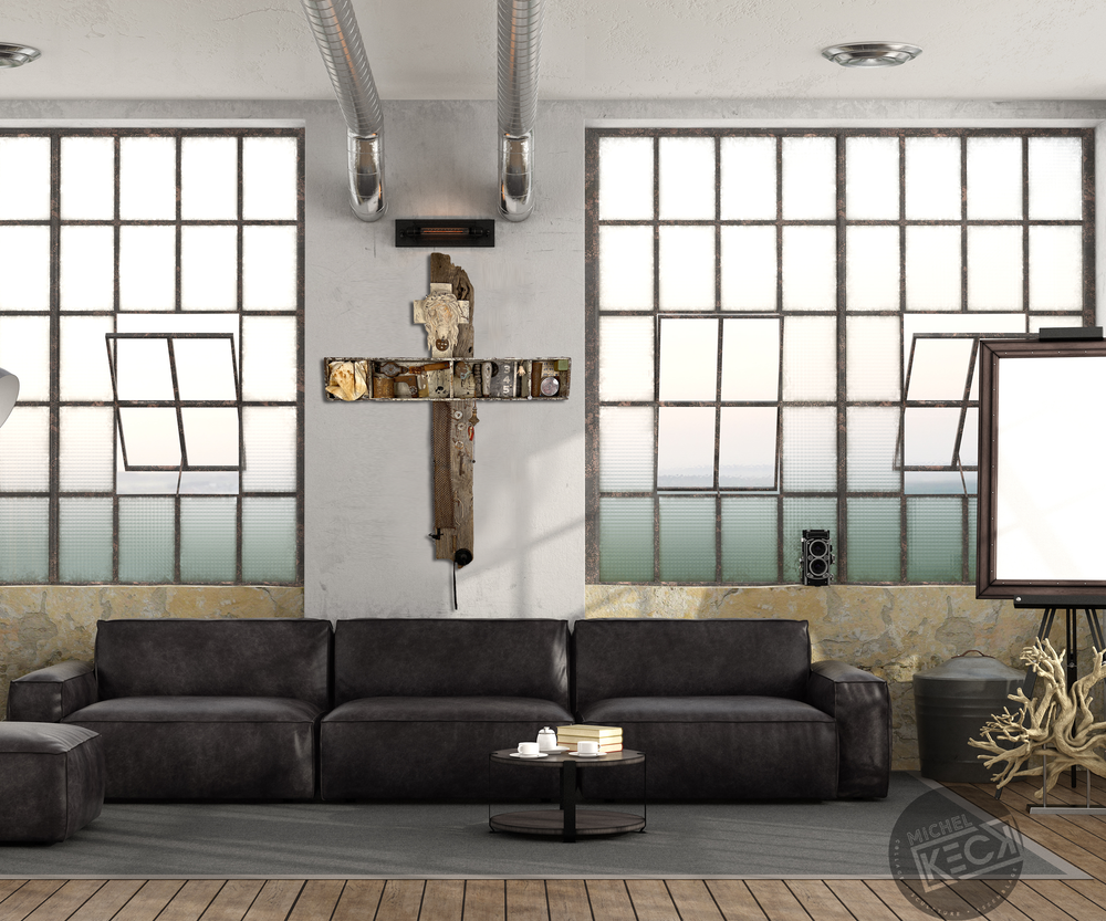 CROSS ART: Found Object Art Crosses.  Wall Cross Art assemblages made from recycled materials