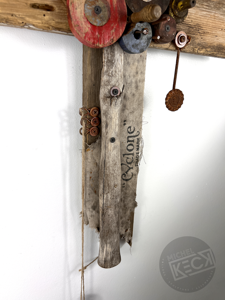 #042202<br> Found Object Cross Art Assemblage
