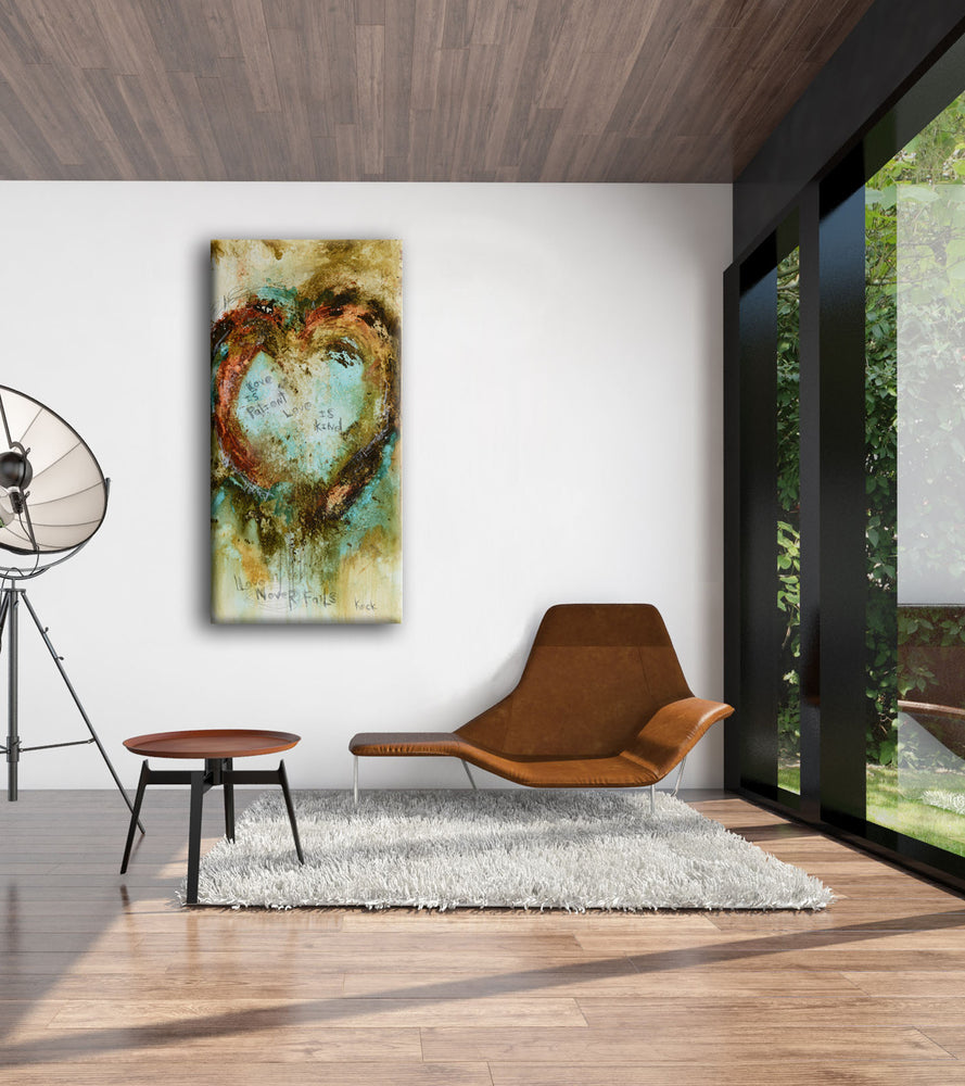 SCRIPTURE ART. Abstract Heart Art Print with 1 CORINTHIANS 13 LOVE IS PATIENT # 081602