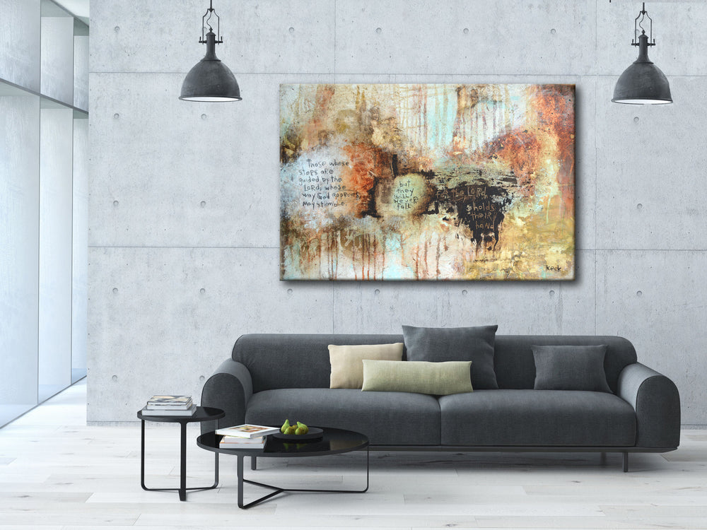 SCRIPTURE Abstract Art Canvas Print of Psalm 37: 23-24