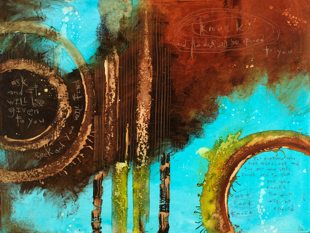 Matthew 7:7-8 Abstract art print.  Scripture art by Michel Keck