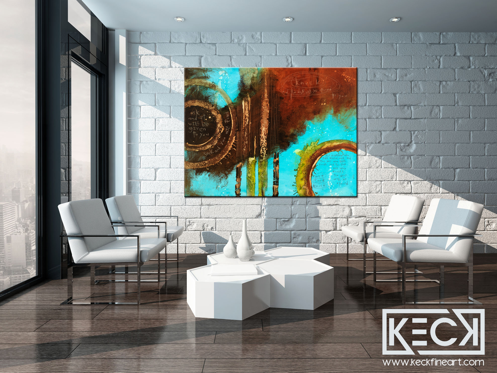 Religious, Christian inspired art.  Abstract scripture art with Matthew 7:7-8 