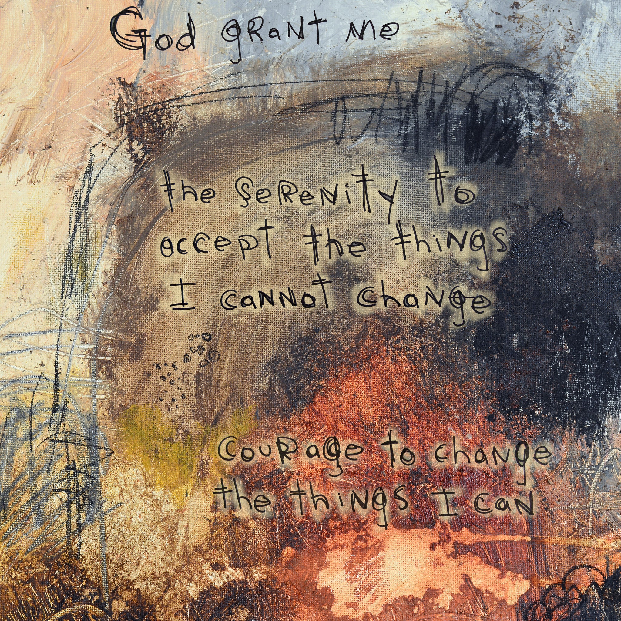 Abstract Prayer serenity art print on canvas.  Modern art print with the serenity prayer embedded in the art print.