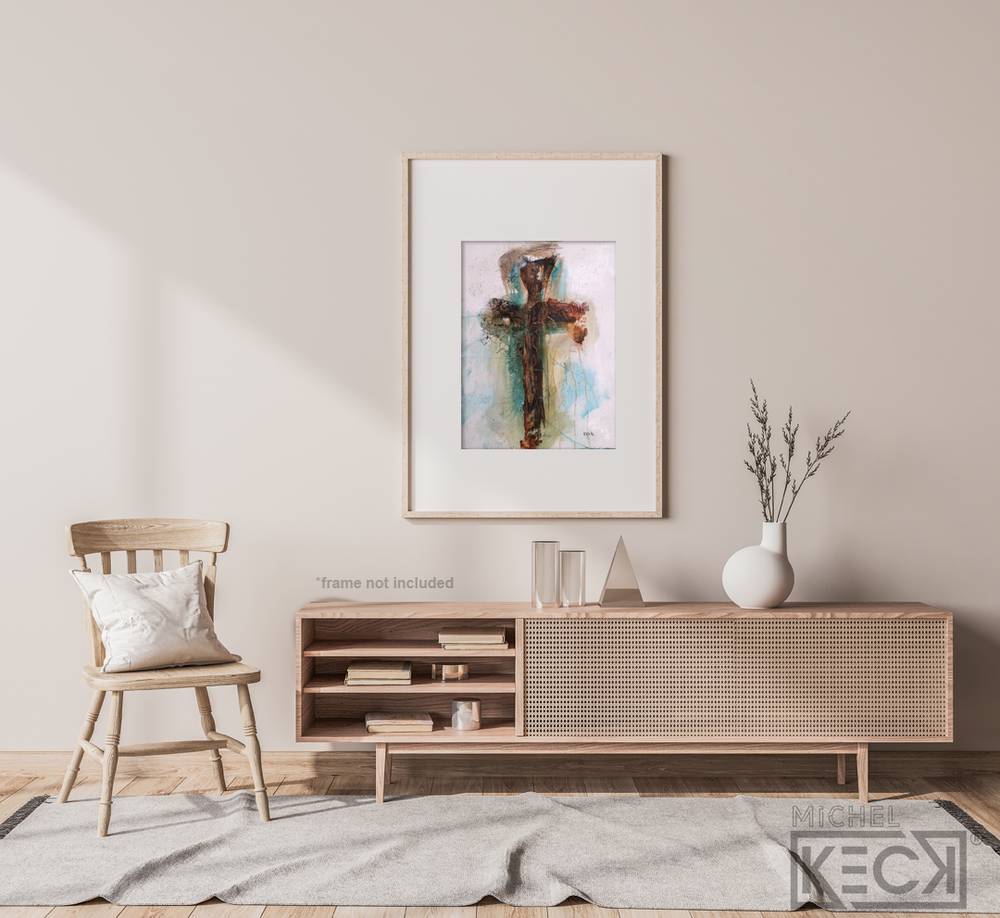 #112002 <br> Original Abstract Cross Art <br> Painting on Paper