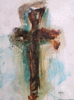 #112002 <br> Original Abstract Cross Art <br> Painting on Paper