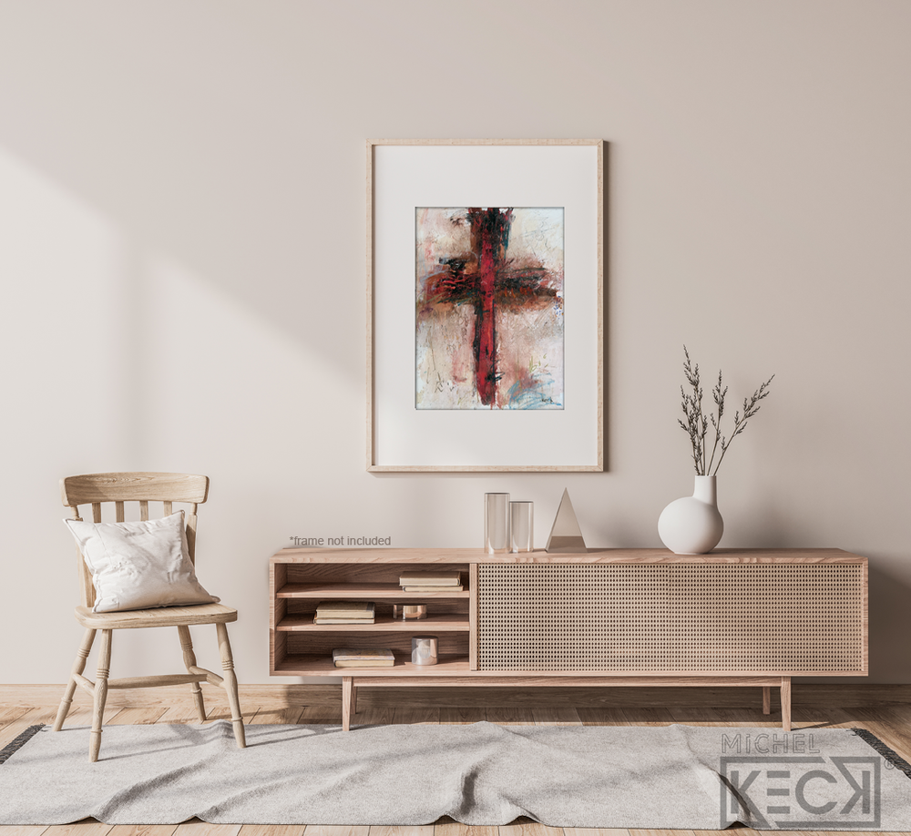 #112005 <br> Original Abstract Cross Art <br> Painting on Paper