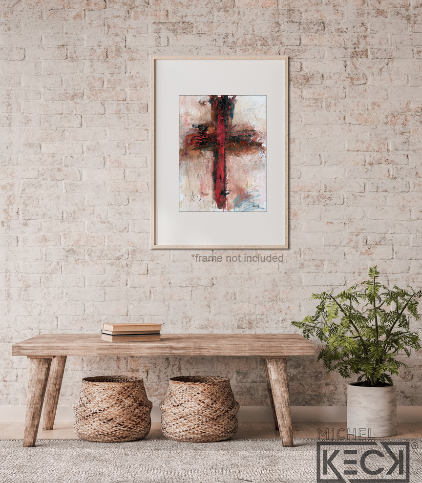 #112005 <br> Original Abstract Cross Art <br> Painting on Paper