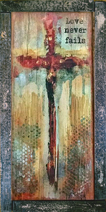 #602088 I Corinthians 13:8 <br> Love Never Fails Cross <br> Wood Art Print