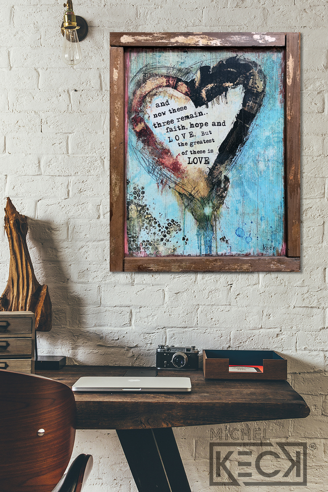 #602089 I Corinthians 13:13<br> Faith, Hope & Love Heart <br> Wood Art Print