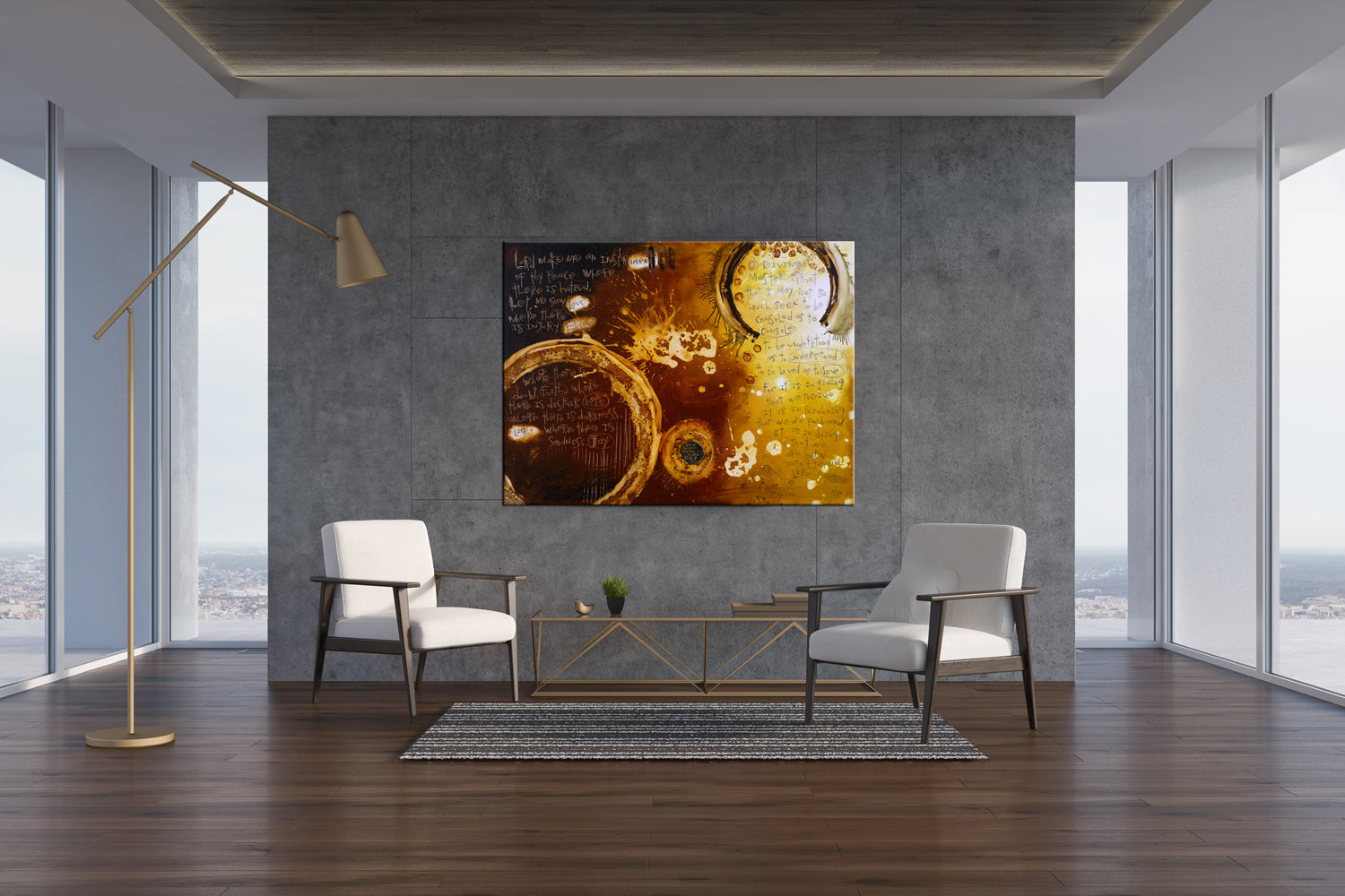 Michel Keck prayer art prints.  St. Francis Prayer embedded in abstract art print by Michel Keck.