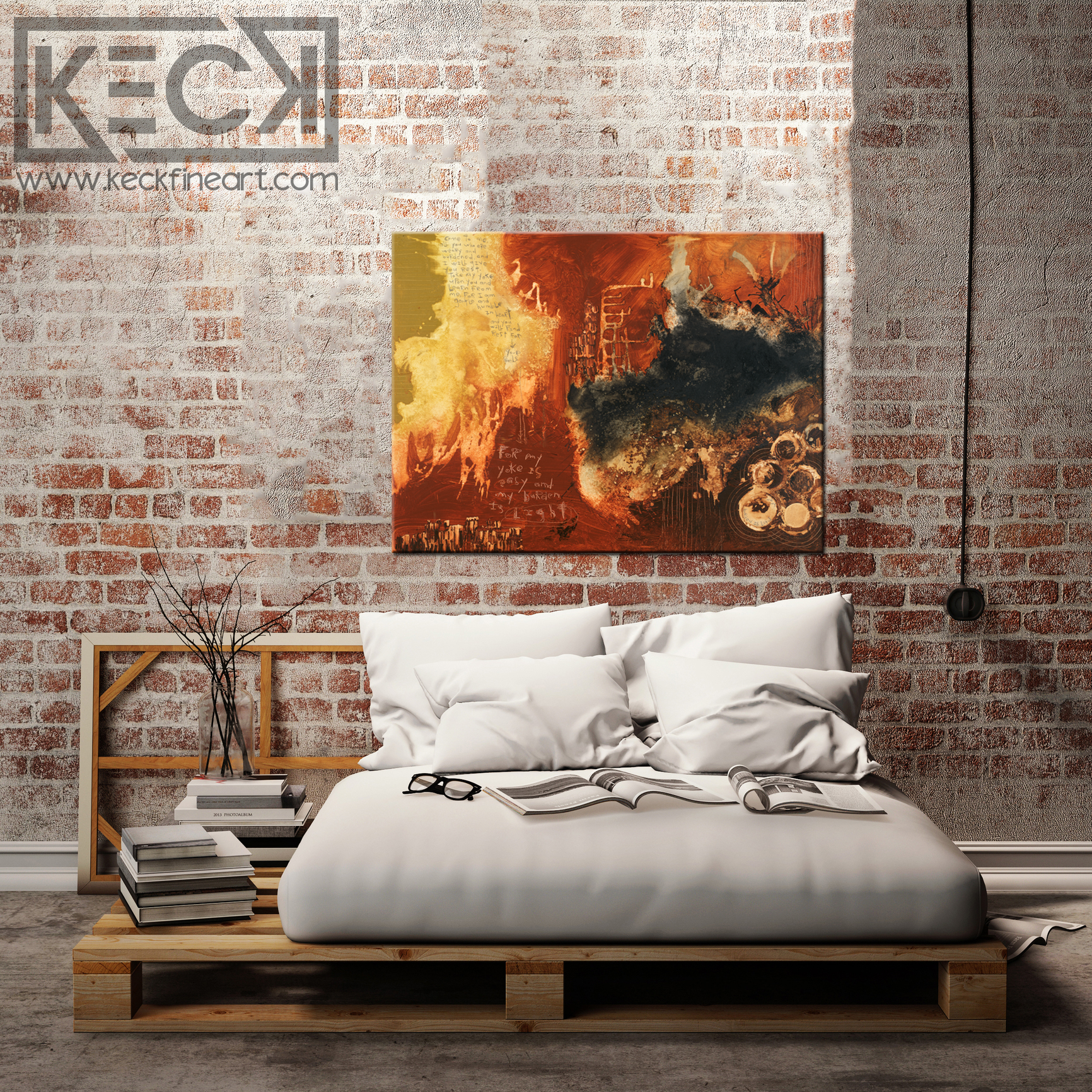 Matthew 11:28-30 Come to me all you who are weary and burdened. Abstract scripture art prints by Michel Keck.