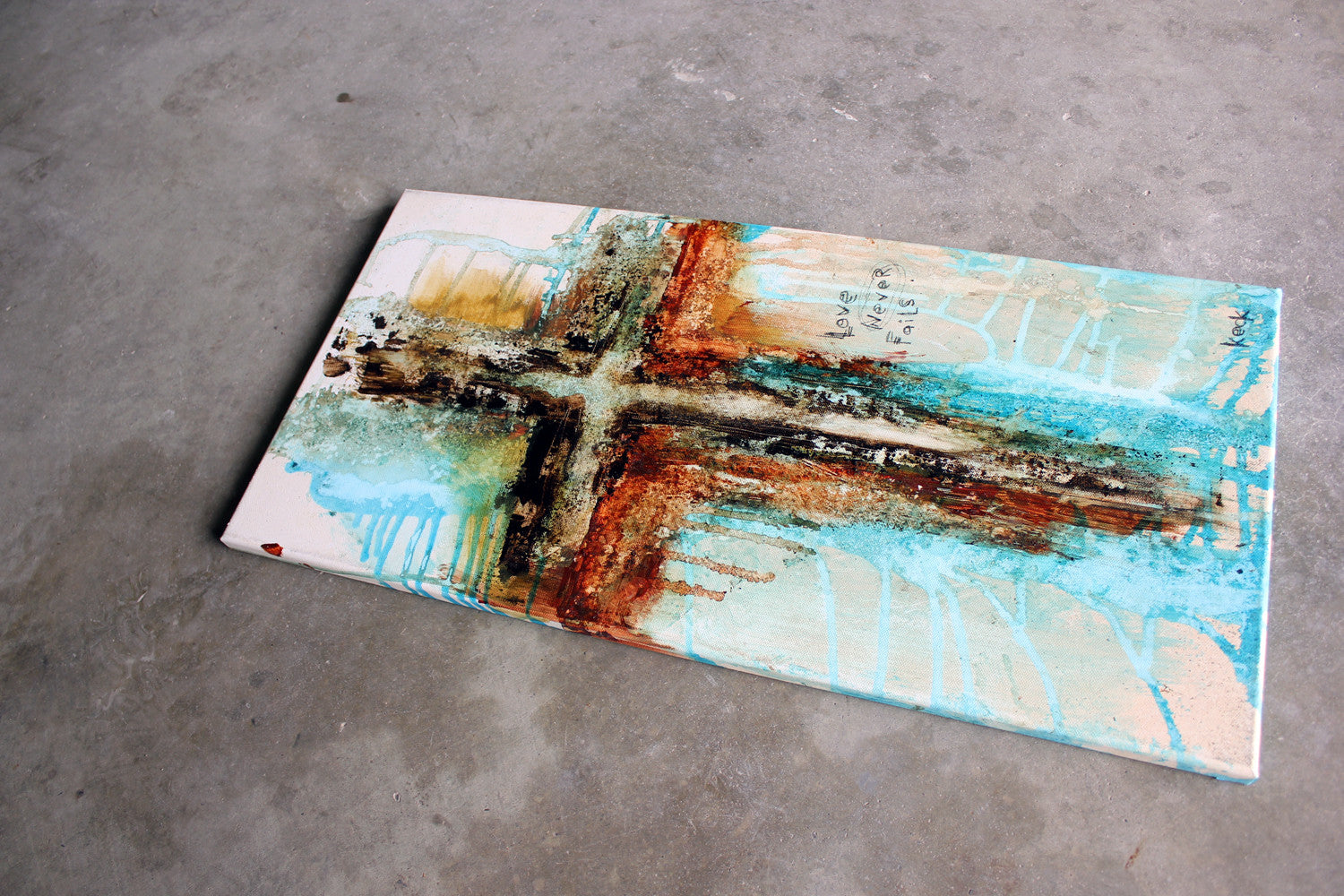 Organic & Raw Cross Art by Michel Keck LOVE NEVER FAILS abstract art prints.