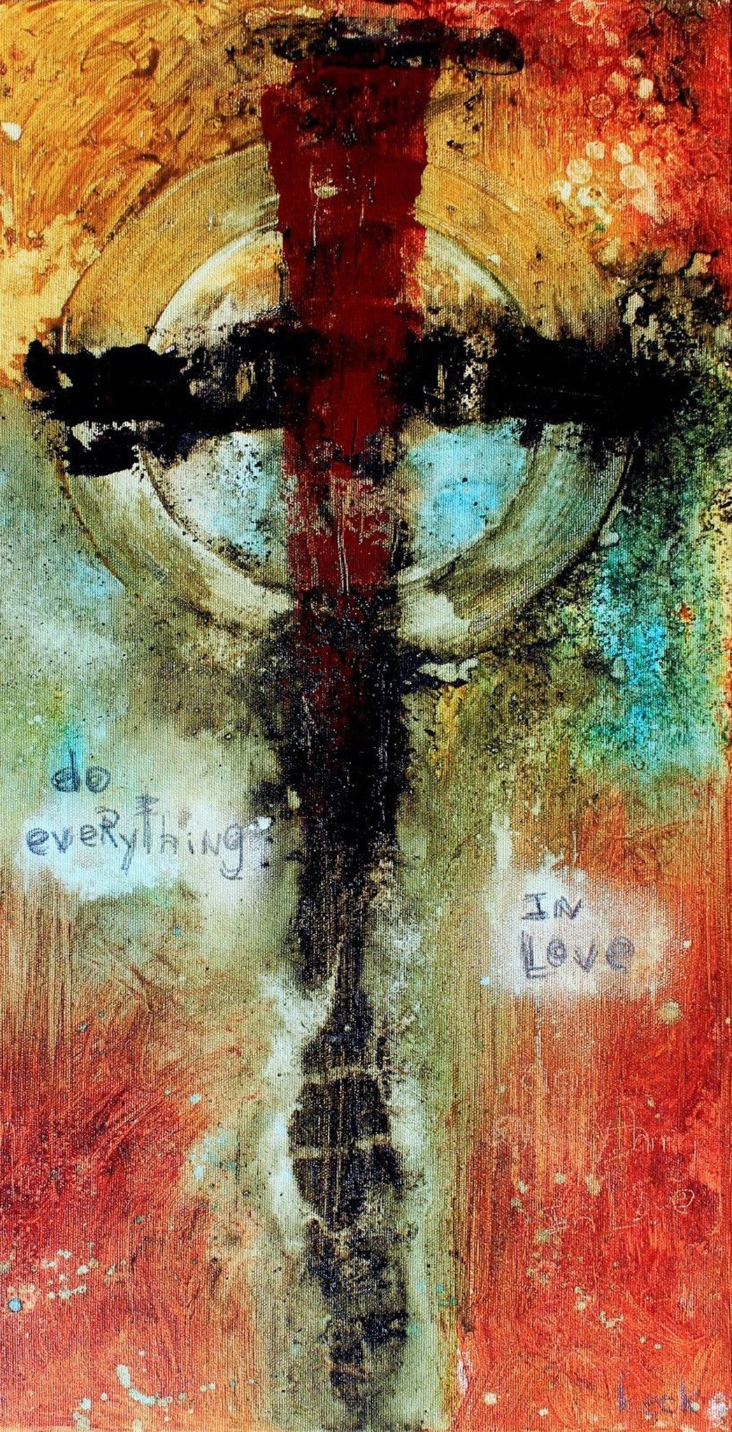 Cross Art. Abstract paintings with crosses.  Cross painted in abstract style in earthtone colors.