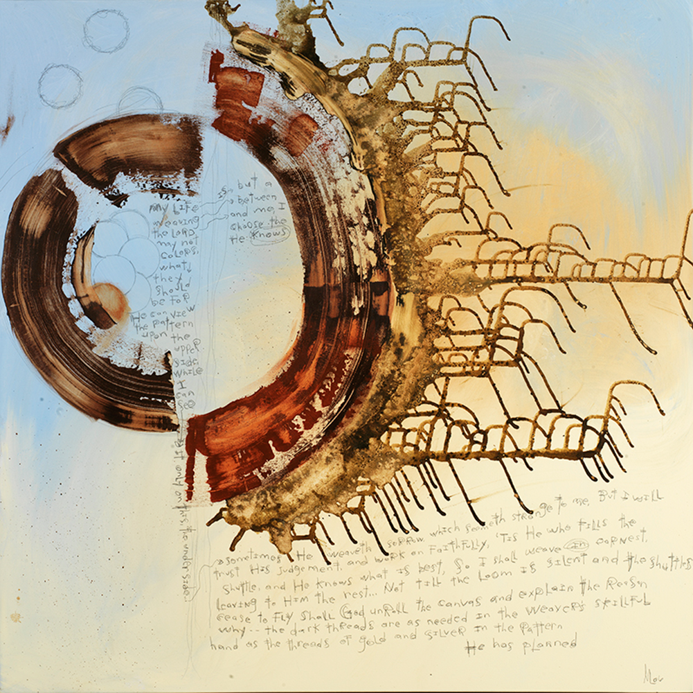 Abstract art print on canvas with Master Weaver Prayer by Michel Keck