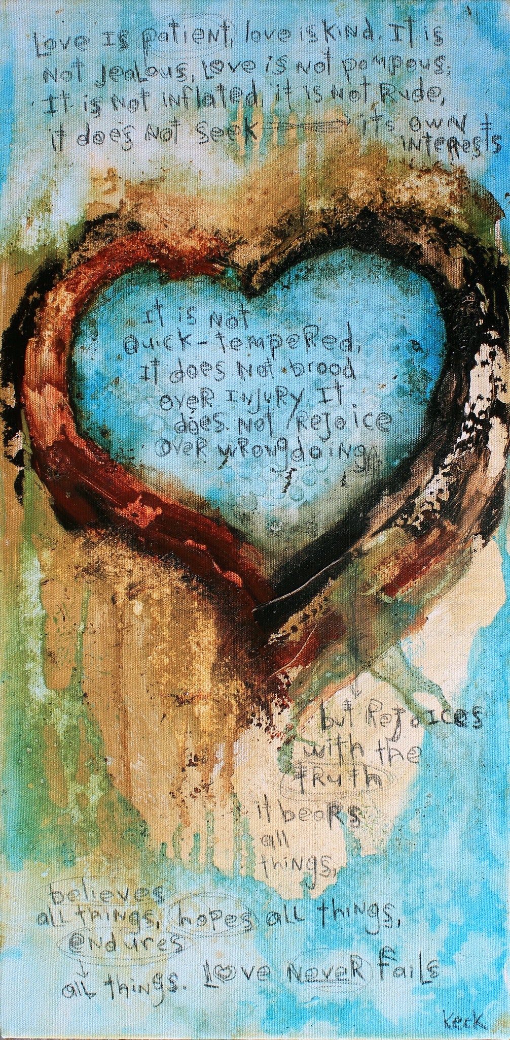 Michel Keck Abstract Heart Scripture Paintings. 