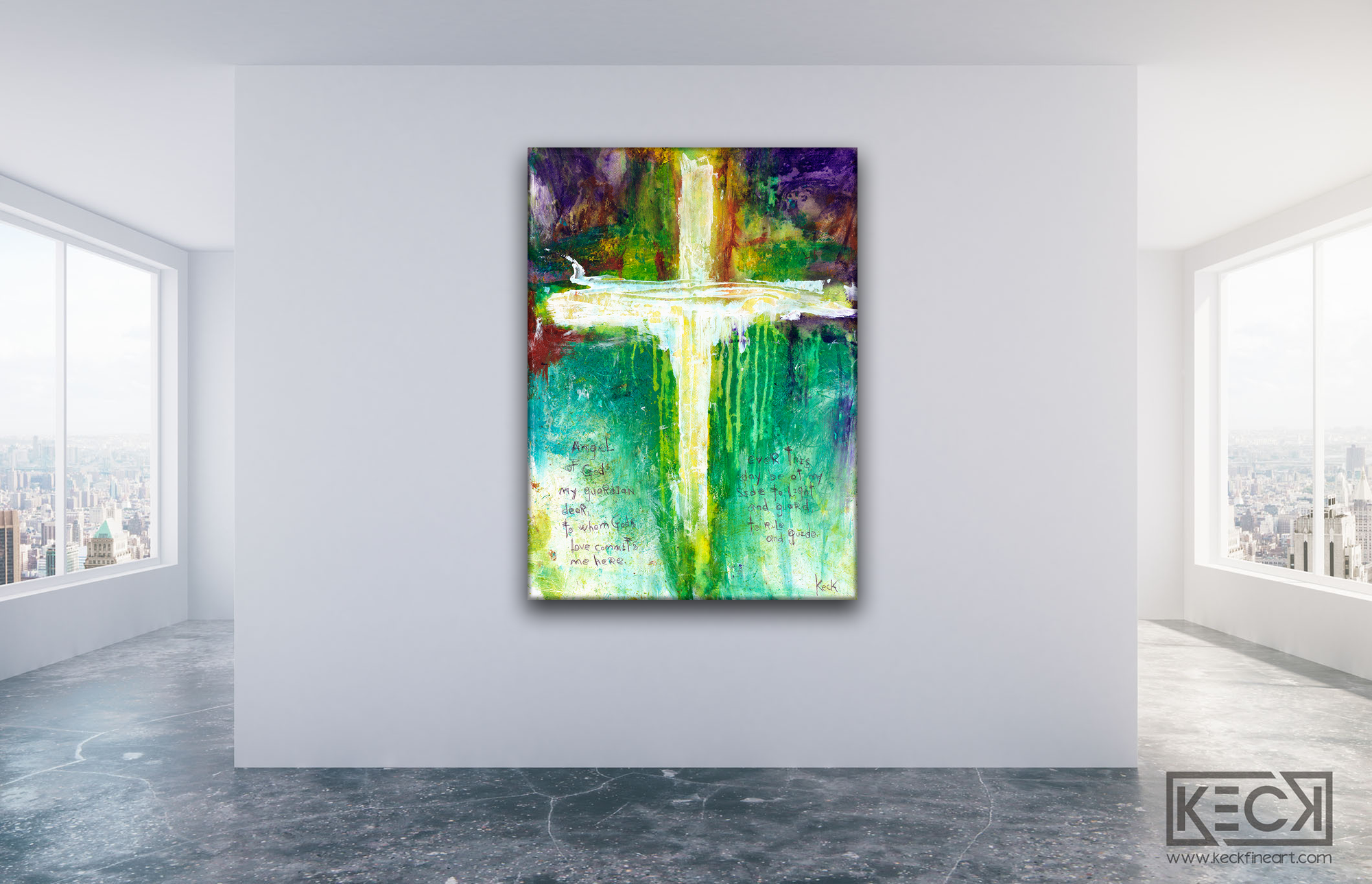 Bold and colorful abstract cross art prints Angel of God my guardian dear to whom God's love commits me here ever this day be at my side to light and guard 