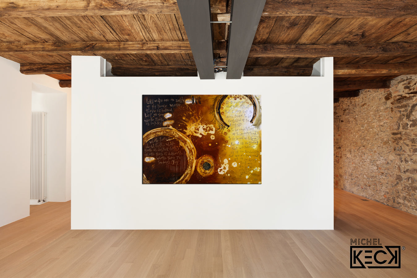 St. Francis Prayer in a modern abstract art print by Michel Keck.  St. Francis Prayer Canvas Print.