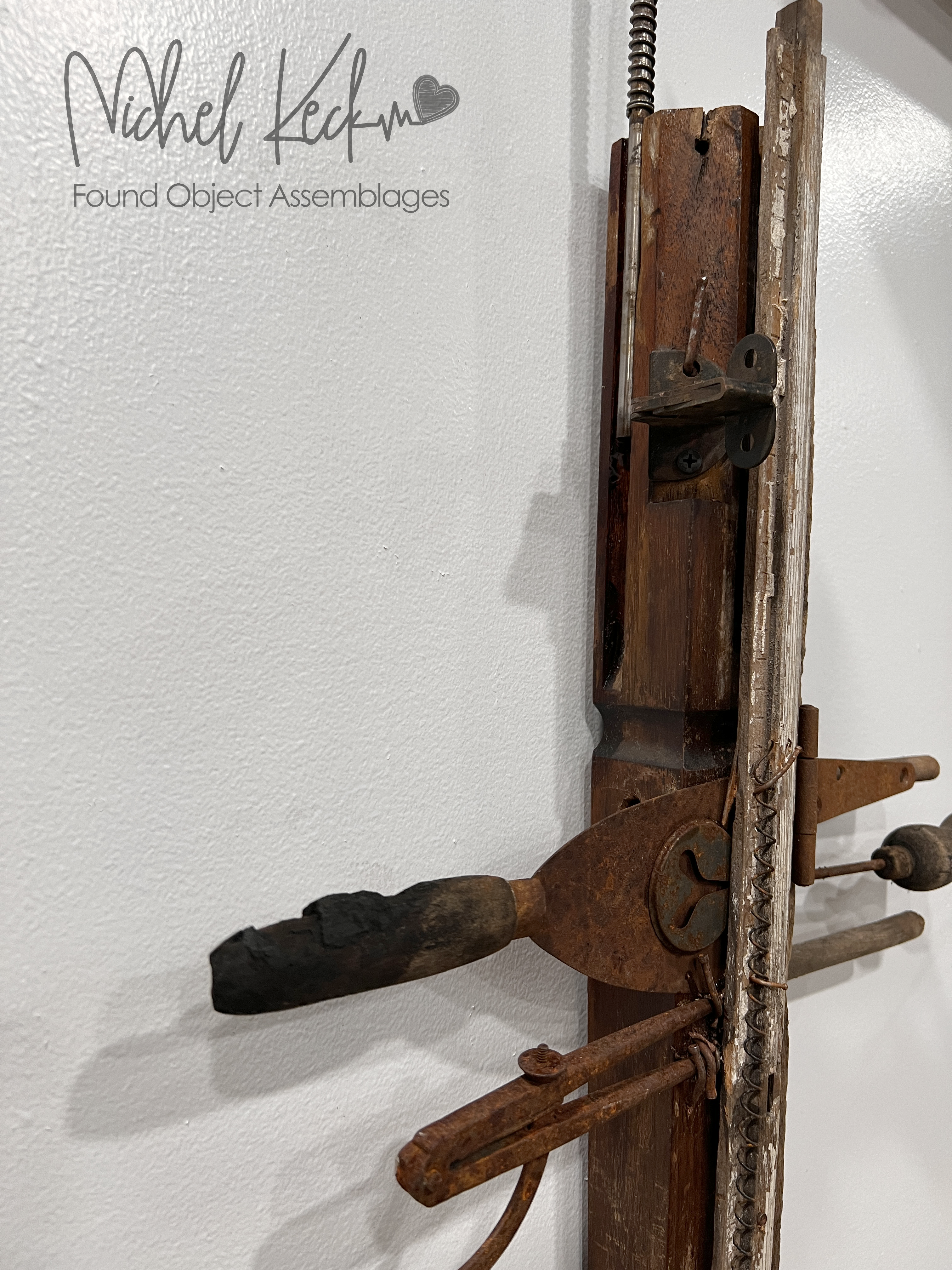 CROSS ART Assemblages by Keck.  One of a kind, unique cross art assemblages created by assembling old furniture, used items, old tools, rusted metal and reclaimed wood to turn them into beautiful one of a kind cross art assemblages for walls. 