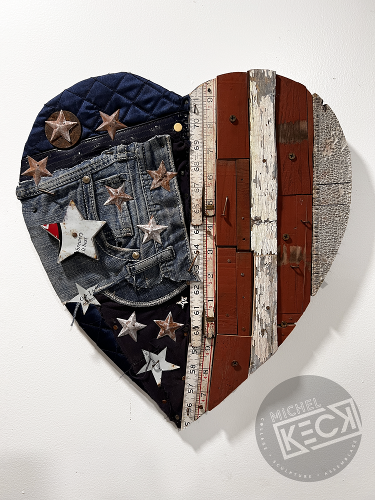 AMERICAN FLAG HEART ART: Heart Flag sculpture.