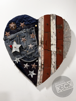 AMERICAN FLAG HEART ART: Heart Flag sculpture.