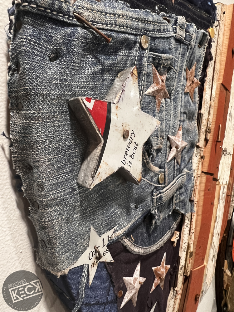 Patriotic Wall Sculptures:  American FLAG USA Heart Art.  Patriotic Found Object American Flag Heart Assemblage