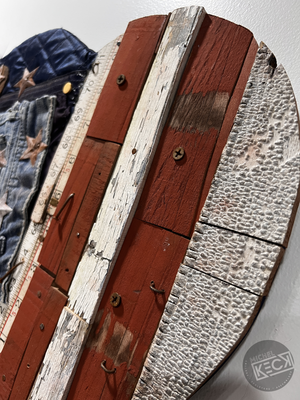 Found Object Art  <br>American Flag Heart Assemblage