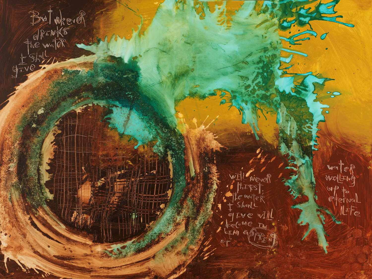 John 4:14 scripture in an abstract art print