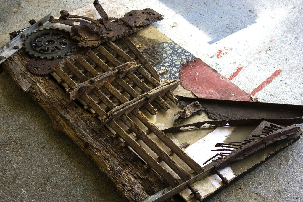 Mixed Media Assemblage<br>Abstract Wall Art Made From<br>Found & Recycled Objects<br>Title: Just Because