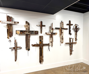 #042202<br> Found Object Cross Art Assemblage