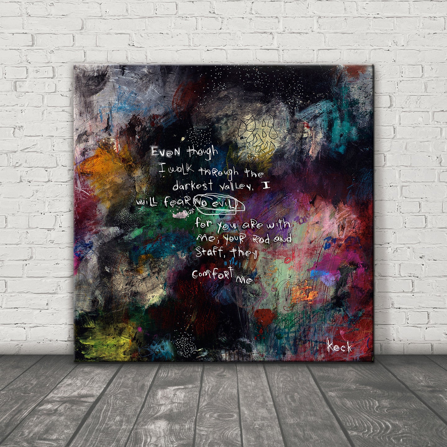 abstract art with embedded scripture made popular by Michel Keck