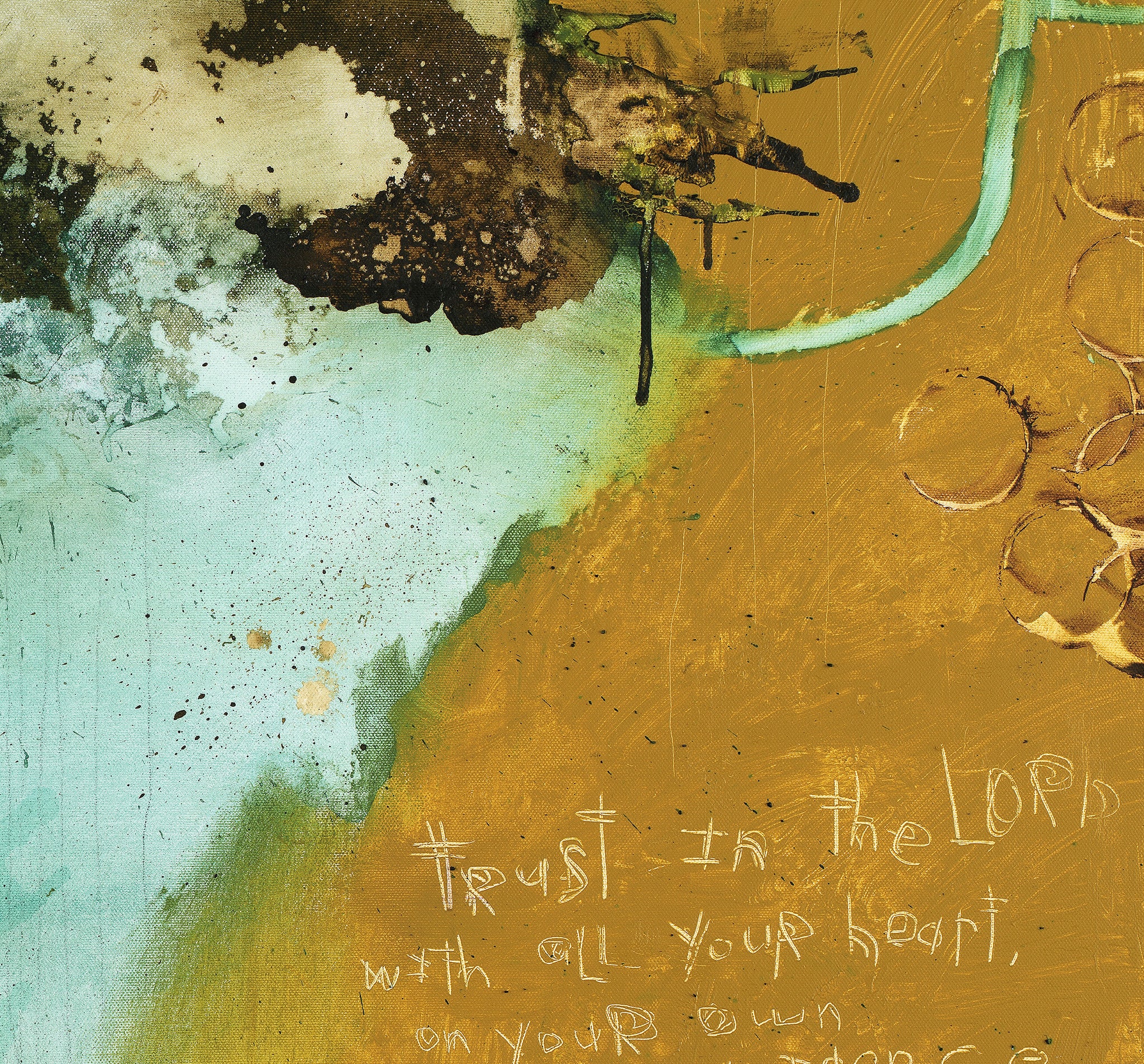 Stunning abstract art with scrawled scripture by michel Keck.