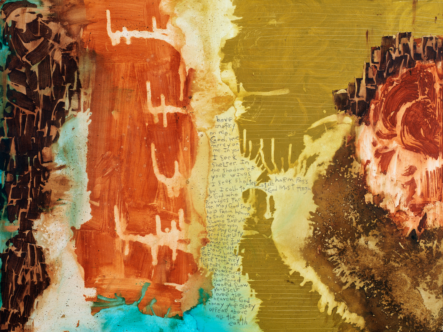 Scripture Art Prints. Psalms 57: 2-6 raw and organic abstract art paintings with scripture turned into museum quality art prints on canvas.