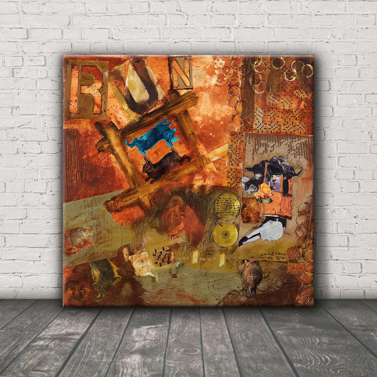 MIXED MEDIA ART Canvas Print of Run Bunny